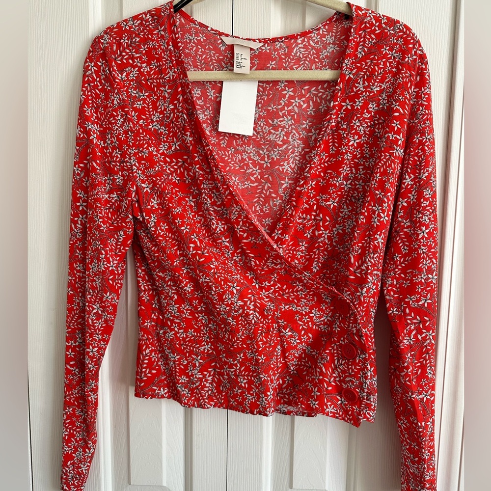 H&M red-orange floral top BNWT 10